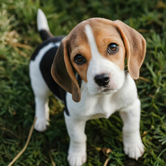 Vertical shot of a beagle puppy outdoors