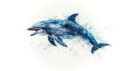 Fototapeta premium Playful dolphin leaps joyfully through crystalline waters under a bright blue sky