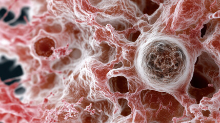 Leukaemia white blood cell with mitochondria. Science, cancer research, biomedical technology, cell biology, hematology concept