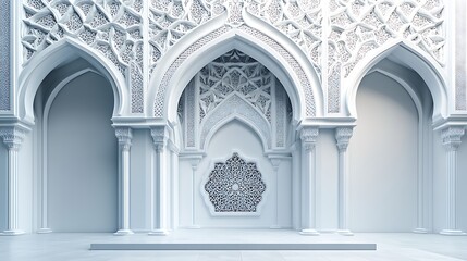 Obraz premium Elegant White Architectural Interior With Intricate Arches