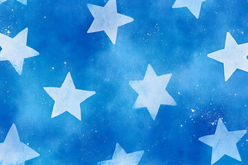 Obraz premium Pattern with stars of David on blue background. Watercolor illustration for design for Hanukkah, Passover, Shavuot, Israel Independence Day, Jerusalem Day, Pesach and other Jewish holidays