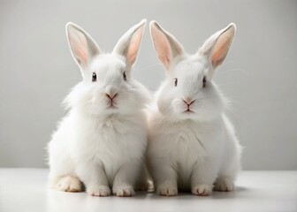 Obraz premium Two Adorable White Rabbits on Pure White Background - Studio Shot