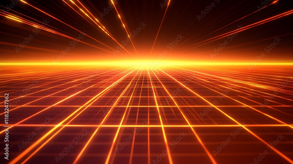 Poster dynamic light patterns creating a futuristic horizon abstract digital art technology environment wid
