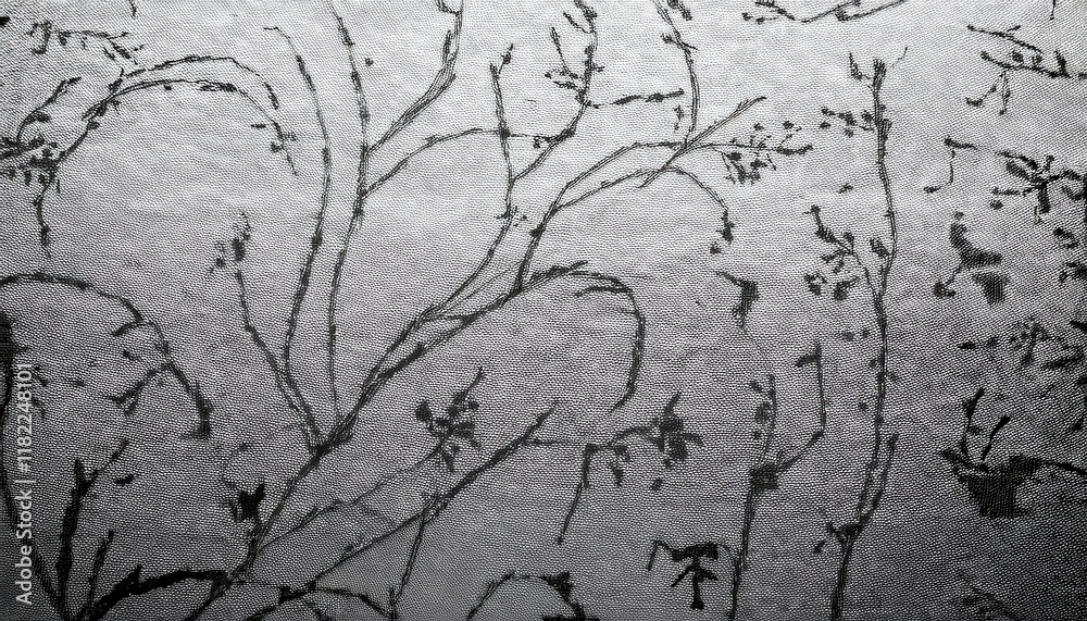 Aufkleber abstract black tree branch patterns on textured silver fabric background for artistic, textile, or d