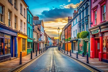 Obraz premium UK Coronavirus Pandemic: Empty Street Scene Showing Social Distancing Measures