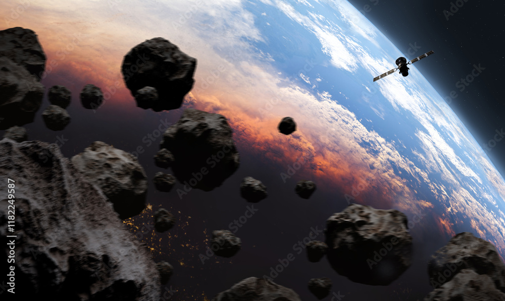 Canvas Prints asteroids in space and earth, satellite in background