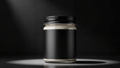 Jar with blank label on dark background,  jar mockup with label