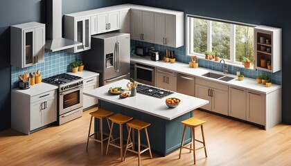 modern style kitchen interior (isometric)