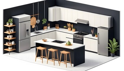 Isometric 3d render of a modern interior