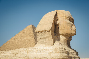 The Great Sphinx of Giza. Giza grand pyramids. Cairo, Ciza, Egypt. 