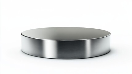 Sleek silver metal podium isolated on a clean white background, perfect for modern product demonstrations.