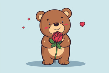 Obraz premium Valentine's Day Bear Holding a Rose cartoon vector.