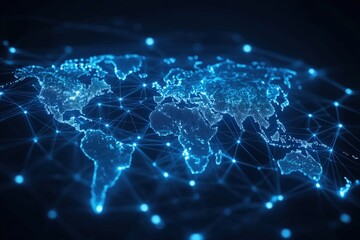 Global Network: An abstract world map is depicted as a complex network of interconnected nodes, symbolizing global interconnectedness and the power of digital communication.  