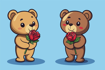 Obraz premium Valentine's Day Bear Holding a Rose cartoon vector.