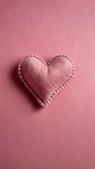 Fototapeta premium Valentines day pink felt heart on pink backdrop