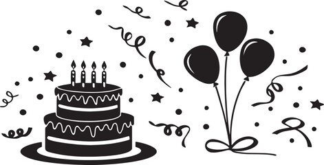 Invitation card design for Birthday silhouette vector art on a white background