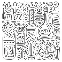 Vector line art birthday party elements vector