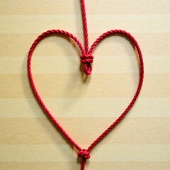 Wooden background with tied string forming a heart shape, wooden, heart, beige