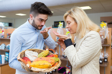 woman is smelling the cocoa