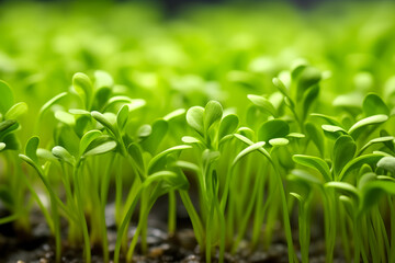 Obraz premium Green sprouts in the ground, close-up.