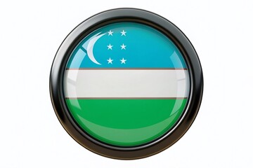 Fototapeta premium Uzbekistan Flag Minimalist Black Button Stock Photo - Shiny Round Badge