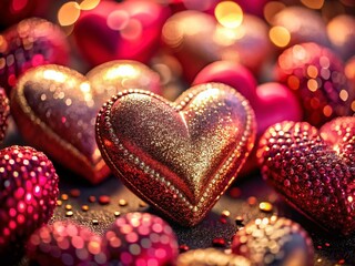 Fototapeta premium Valentine's Day: Close-up of Decorative Hearts with High Depth of Field