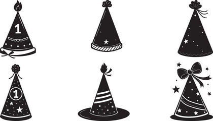 Different styles birthday caps silhouette and vector design for celebration and enjoy the day.