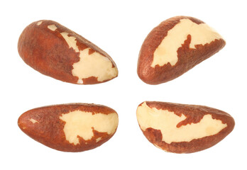 Many Brazil nuts isolated on white, set