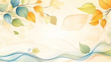 Autumn leaves on branches, flowing water,  background design for seasonal poster