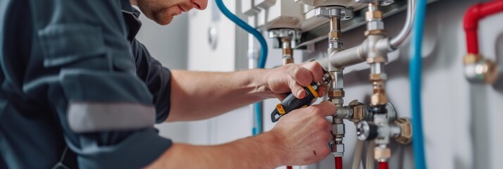 Plumber installing a water supply system