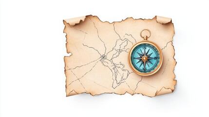 Vintage map with compass showcasing adventure and exploration.