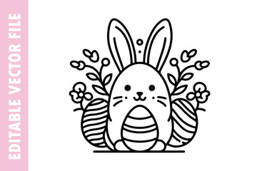 happy Easter bunny flower and eggs, Easter line vector design