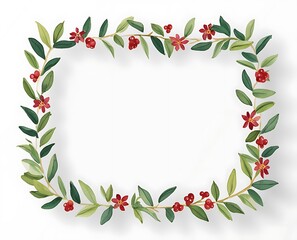 Fototapeta premium A beautiful floral oval frame decorated with leaves, flowers, and barries