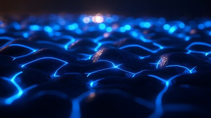 Obraz premium Illuminating blue electric texture abstract background digital art dark environment close-up technology concept