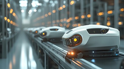 Automated Robots Working in a Modern Warehouse Assembly Line