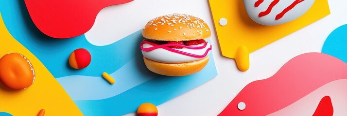 Promotional flyer design featuring vibrant pastry arrangement with playful colors