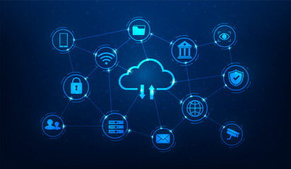 cloud computing security data and protection file digital technology. symbol cloud computing. vector illustration fantastic technology.