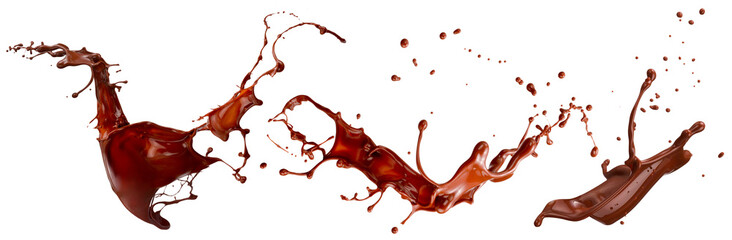 set of chocolate splashes isolated on white background. 3d render