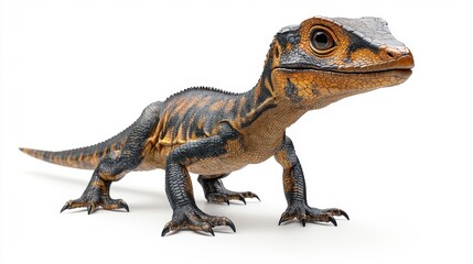 Obraz premium Realistic eoraptor dinosaur on a white background. Generative AI