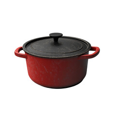 Rustic Red Enamel Cast Iron Pot with Black Lid