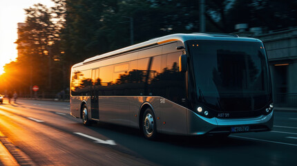 Obraz premium futuristic electric bus with reflective surfaces