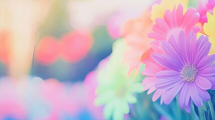 Fototapeta premium Pastel Rainbow Daisies Close Up Soft Focus Floral Bloom