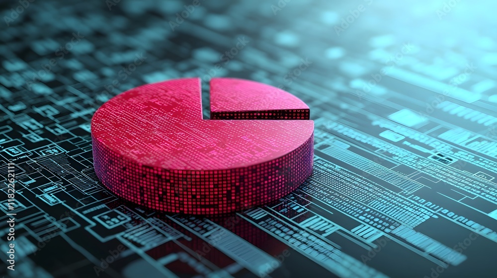 Poster digital data analysis process represented by vibrant red and blue pie charts line graphs and infogra