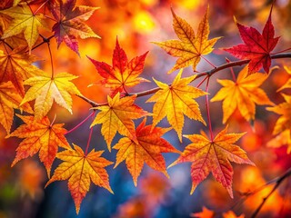 Vibrant Autumn Maple Leaves Macro Photography: Close-up Detail of Colorful Fall Foliage