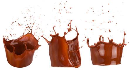 set of chocolate splashes isolated on white background