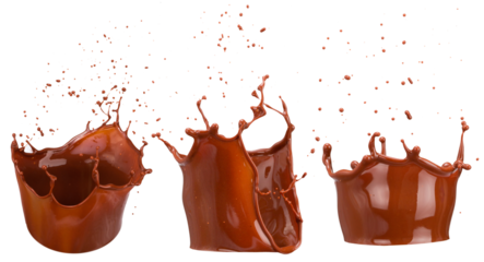 set of chocolate splashes isolated on white background