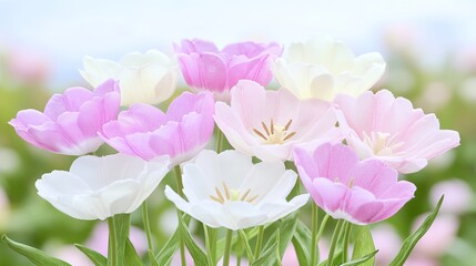 Obraz premium Pastel Tulips A Delicate Spring Bouquet Close-Up