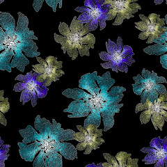 Watercolor graphic flowers. Field bouquet. fashion illustration. aster, poppy, cornflower,pansies, viola, field or garden flowers. Watercolor seamless background, pattern. glowing flowers. Summer art
