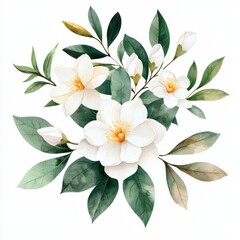 Obraz premium Watercolor floral arrangement botanical art home decor bright elegant design, isolated on white background