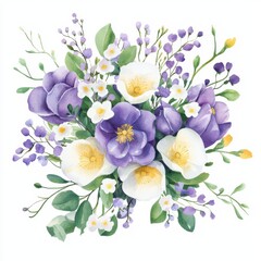 Fototapeta premium Watercolor floral arrangement nature art print vibrant colors close-up botanical beauty, isolated on white background